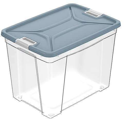 eacommerce Contenitore in Polipropilene Multiuso Storage Box con Coperchio a chisura con clip (61 Litri - 56x39,5x41 cm, Grigio)