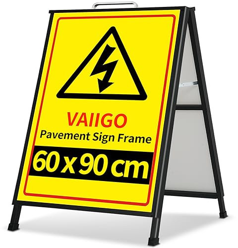VAIIGO A-Board Pavement Sign Frame 60X90cm, Double Sided Pavement Display Sign Board,Heavy Duty A-Frame Sign Poster Stand With 2 Corrugated Plastic Sheets for Outdoor Advertising, Sales, Business