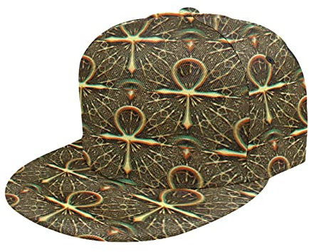 FJAUOQ Unisex Flatbrim Snapback Cap Ankh Ägyptisches Symbol Erwachsene Trucker Hat Verstellbar Baseball Cap Schwarz, Siehe Abbildung, One size