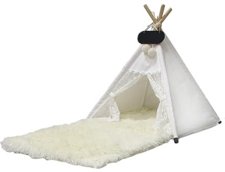 Whiwhi Tipi Zelt für Haustiere mit Plüsch Hundematte Luxery Hundezelt Abnehmbar und Waschbar Haustierzelte Tragbar Haustierbett Multifunktionales Hundebett Katzenzelt 70x70x80cm