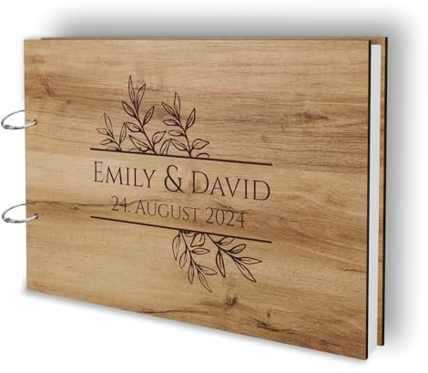 Manschin-Laserdesign Holz Gästebuch Love Hochzeit Echtholz mit individueller Lasergravur | 50 Blätter (100 Seiten) | DIN A4 |