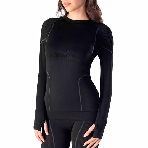 Risalti Maglia Termica Donna Manica Lunga Merino Tech - Intimo a Compressione in Lana Merino, Invernale, Senza Cuciture - Made in Italy