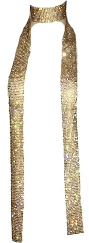 Wisafory Metall Pailletten Schal Damen Glitzer Halstuch Wickel Lang Krawatten Tücher Ketten Glitzernde Dünne Damenschal für Hochzeit Fasching Karneval Kostüm Accessoires Gold mit Strass