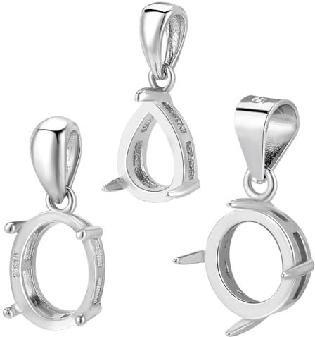 PH PandaHall 3PCS 925 Sterling Silber Anhänger Rohling 3 Stile Tablett Fassung Rund Oval Tropfen Anhänger Basis Edelstein Unterstützung Für Die Herstellung von Halsketten Charms