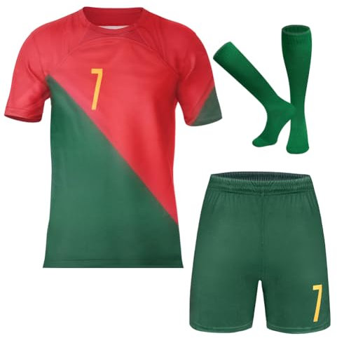 Aomig Set de Maillot de Foot Enfant, Maillot de Football pour Enfants, Maillot de Football pour Garçons, Maillot de Football Domicile/Extérieur, Nr. 7/10, Ensemble T-Shirt, Short et Chaussettes(Nr.7)