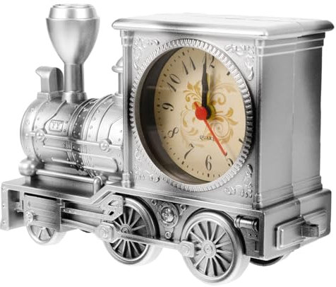 WOFASHPURET Kreative Eisenbahn Alarm Uhr Im Vintage Design Lustiger Tischwecker Für Schlafzimmer Und Wohnzimmer Silberne Farbvariante Elektronischen Komponenten Für Eisenbahnliebhaber