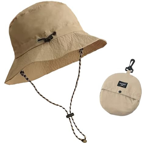Azonelife Damen Herren Sonnenhut, Wasserdicht Fischerhut Breite Krempe, UV-Schutz Verstellbare Wanderhut mit Kinnriemen Atmungsaktiv Faltbar Anglerhut Unisex Buschhut für Gartenarbeit Wandern Strand
