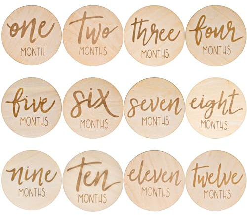 AMOR PRESENT 6PCS Monthly Milestone Signs, Wooden Baby Monthly Cards Double Sided Photo Props for Baby Boys Girls Gifts