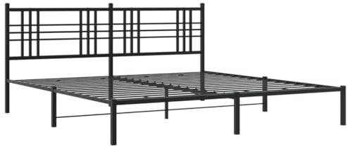 vidaXL Bettgestell, Metallbett Bett mit Kopfteil, Bettrahmen mit Lattenrost, Doppelbett Schlafzimmerbett Gästebett, Metall Schwarz 200x200cm