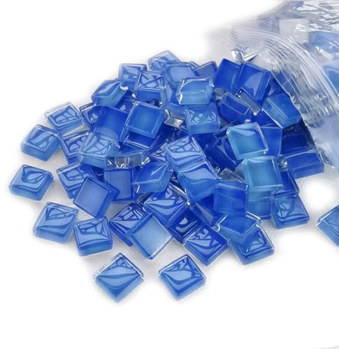 HSTWODE Glasmosaikfliesen Mosaiksteine,Blaue und lila Serie Bulk-Quadrat Glassteine Glasfliesen, 450 g, 1 x 1 cm für Basteln, Haus Deko (Blau 2)