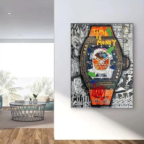 Graffiti Kunst Luxus Uhr Zeit Ist Geld Motivations Poster Leinwand Malerei Abstrakte Pop Art Wand Bild Drucken Room Home Decor 30x40cm ohne Rahmen