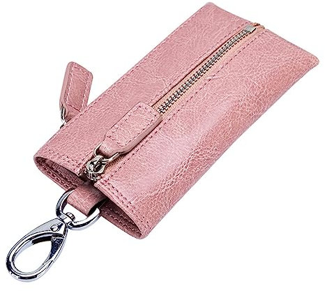 budiniao Portefeuille en Cuir clés Sac à Main de Rangement Portable Plage école Date Porte-clés Carte de crédit Pochette d'organisation Femmes Hommes, Rose