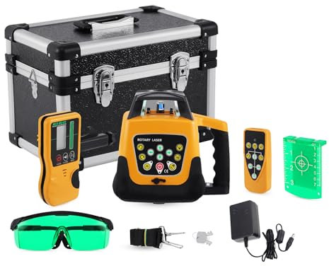 KayEsampra Livella Laser Rotante 360° Autolivellante Raggio Verde, Raggio d'azione Fino A 500m di diametro, Orizzontale e verticale, con Telecomando, ricevitore laser