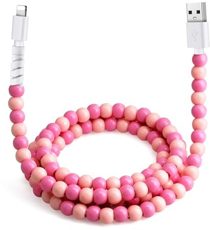 Vofolen for iPhone Charger Cable 2M 6.56FT 3A Fast Charger USB A for Phone Cable with Cute Colorful Pink Beads Design for Girls Kids for iPhone 14 13 12, iPad - Pink
