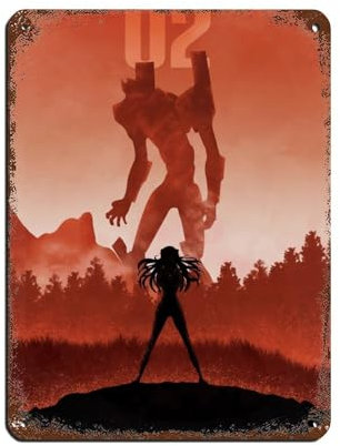 HGEIK Anime Neon Genesis Evangelion EVA-01 Roboter Mech Warrior und Asuka Langley Soryu Poster Blechschild Vintage Metall Pub Club Cafe Bar Home Wandkunst Dekoration Poster Retro 30 x 40 cm