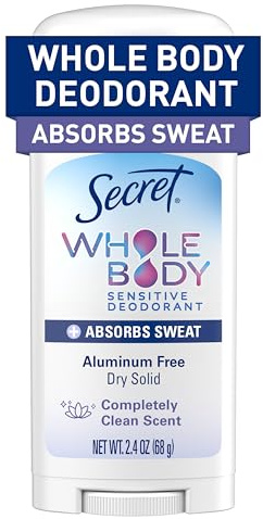 Secret Whole Body Deodorant Dry Feel Stick + Absorbs Sweat for Women, Naturally Derived Ingredients, Completely Clean Scent, Aluminum Free Deodorant Stick, 72 HR Odor Protection, 2.4 oz