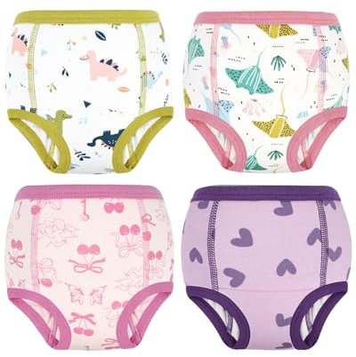 FLYISH DIRECT Potty Training Pants for Girls, 100% Cotton Potty Training Underwear, Leak Proof Toilet Training Pants, 4 Packs Absorbent Reusable Training Pants for Toddler, Multi Pink, 7 Years