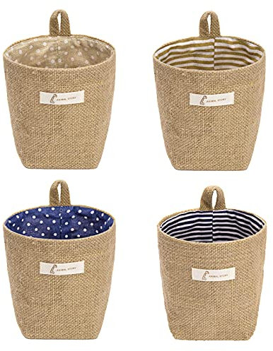 Borsa Portaoggetti da Parete Appeso, Tasche Portaoggetti in Lino Cotone Organizzatore da Appendere Sacca per Casa Bagno e Ufficio (4 Pezzi)