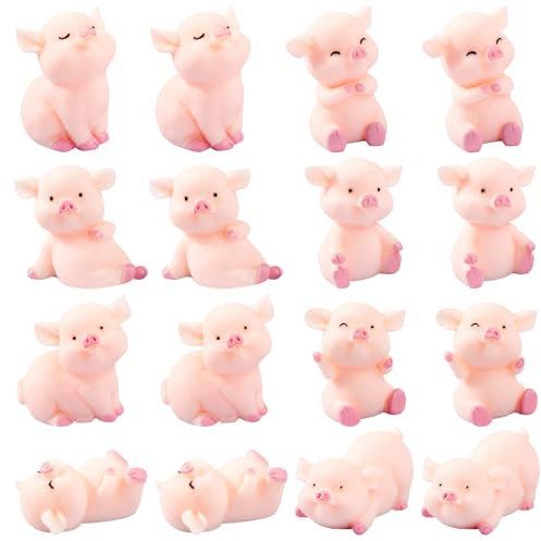 Zouboto 16 Stück Glücksschweinchen Set,Glücksschwein Schweinchen Glücksbringer Niedlich Rosa Mini Glücksschweinchen für DIY Handwerk, Kuchen Dekoration, Tischdeko, Fee Garten Decoratino