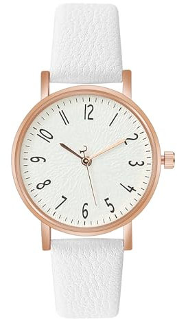 OFFCUP Damenuhr, Damen Analog Quarz Uhr mit Leder Armband, Uhren Damen Einfache Business Klassische Armbanduhr Lässig Quarzuhr Kleideruhr, 3 Zeiger -Weiß