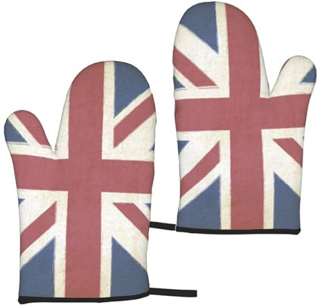 Oven Mitts Set of 2,Retro Union Jack Uk Flag Heat Resistant Kitchen Gloves Hot Pads Oven Gloves for Cooking Baking Grilling