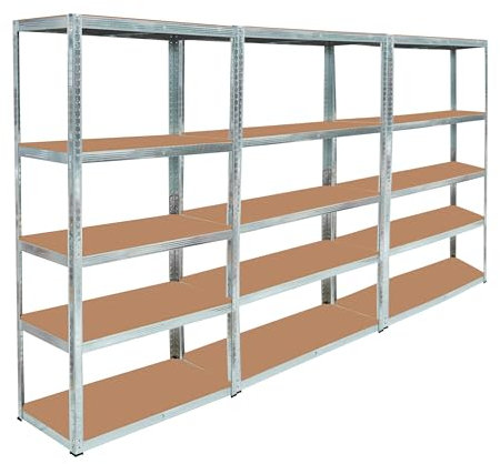 Crystals 3 X Heavy Duty 5 Tier Garage Shelving Units | Metal Shelving Unit with 175kg UDL Per Shelf | Garage Racking & Storage Solution, Metal Racking Shelving for Shed, Garage & Workshop 180x90x40cm