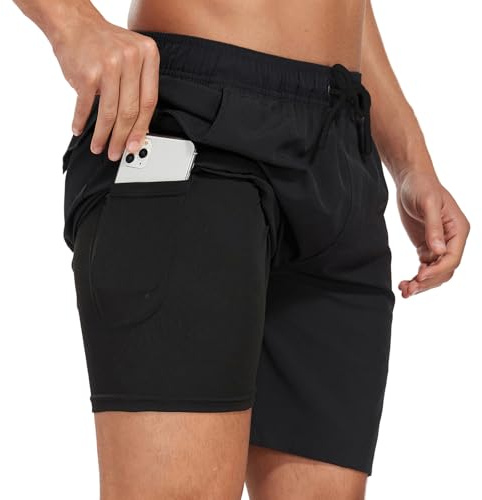 Milaloko Badshorts för herr snabbtorkande strandshorts badkläder med kompressionsfoder och ficka och dragsko