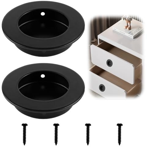 coalwop 2 Pack Recessed Door Handles Sliding Round Satin Brushed Finger Pulls Knob 304 Stainless Hidden Handles for Drawers Cabinets Wardrobes Custom Furniture