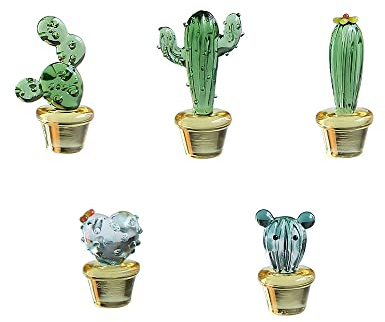 Pewihyer Mini-Glas-Kaktus-Figuren, Sammlerstücke, mundgeblasenes Glas, Miniatur-Glasfiguren, sortiert, niedlich, für Zuhause, Büro, Tisch, Computer, Auto, Armaturenbrett, Ornament, Deko, Kaktus, 5