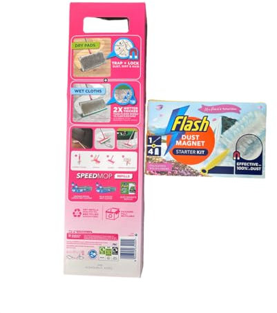 Flash Speed Mop and Dust Magnet Bundle, Limited Edition Pink, 4 Wet and 4 Dry Cloths, Starter Kit with Trap and Lock Technology