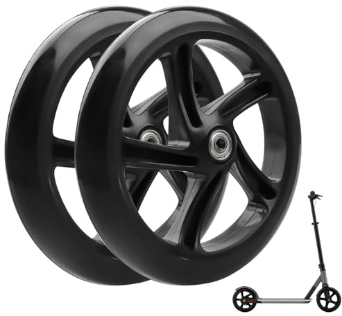 2 Stück Stunt Scooter Rollen 200mm, Ersatzräder mit Zweiachsig, Hochwertige Vollgummi-Rollen, Scooter Reifen, Anti-Rutsch & Stoßfest, Universell für E-Roller (Schwarz)