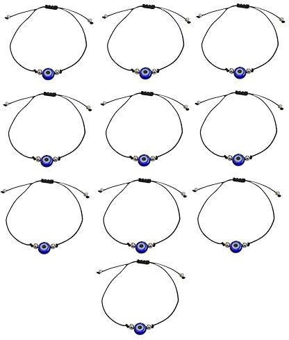 MYSTIC JEWELS - Lot de 10 bracelets de protection avec œil turc bleu marine, cordon rouge réglable, amulette porte-bonheur