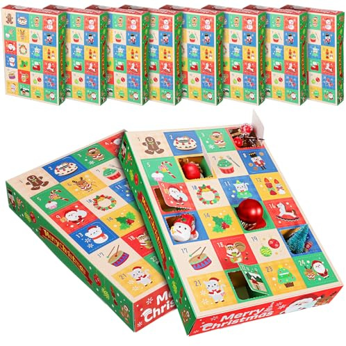 UTHCLO 24 Fächer Weihnachts Countdown Kasten aus Papier Selbstgemacht Adventskalender Geschenkbox zum Befüllen Mehrfach Kalender für Weihnachtsleckereien und Partygeschenke
