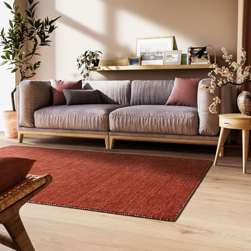 Steffensmeier Gabbeh Teppich Nomade | Wolle (Schurwolle) Rost, Größe: 160x230 cm Kurzflor für Wohnzimmer, Flur, Ethno Look