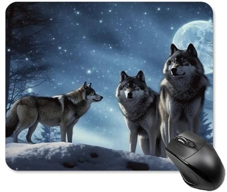 Quadratisches Wolfs-Mauspad, rutschfest, Gummi, klein, niedlich, Mini-Reise-Gaming-Mauspad, waschbar, lustige Computermatte, wasserdicht, für Laptop, Büro, Zuhause, Männer und Frauen