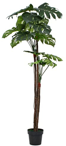 YunCangg Konstgjord monstera fönsterblad med kruka 170 cm grön, äkta trähandtag, 24 blad, dekoration för kontor vardagsrum sovrum, lättskött krukväxt för fönsterbräda, hylla