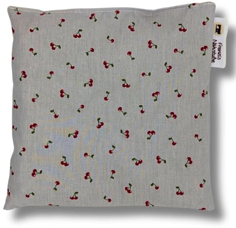 Franzis Nähstube 20x20cm Dinkelkissen Kirsche weiss in 100% Baumwolle I Körnerkissen Dinkel 20x20 für Mikrowelle I Wärmekissen, Dinkelkernkissen, Nackenwärmekissen