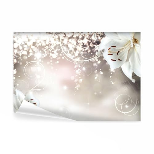 decomonkey Fototapete selbstklebend Blumen Lilien Abstrakt, 343x256 cm, XL | Orchidee, beige, Selbstklebende, Tapeten, Wand, Fototapeten, Tapete, Wandtapete, klebend, Klebefolie
