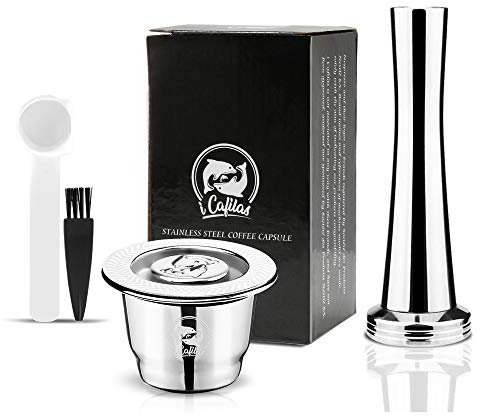 Icafilas Cápsulas de café de acero inoxidable y metal reutilizables para Nes-presso,Cápsulas recargables para el hogar o para cafeterías,Tamper + Capsule