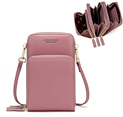 myfriday Handytasche Damen Umhängetasche Kleine Crossboday Bag Verstellbar Schultertasche- 3 Fächern Reißverschlüssen Mini Brieftasche mit 14 Kartenfächern