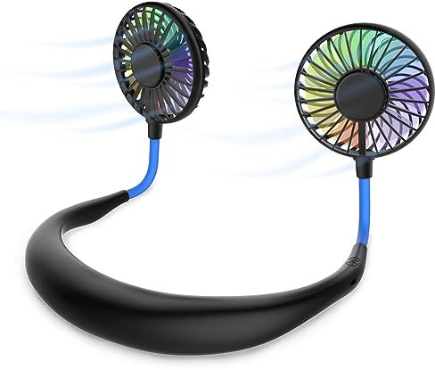 Ventilador de cuello, ventilador portátil, mini ventilador USB, ventilador portátil de cuello recargable, enfriador de aire de doble cabezal a viento de 3 velocidades para exteriores Camping Office