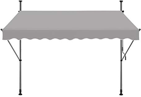 Froadp Tende da Veranda da Giardino, Regolabile in Altezza Sole Parasole, Retrattile a Manovella Tendalini di Copertura Senza Perforazione, Protezione UV per Balcone (300x120cm, Grigio Chiaro)