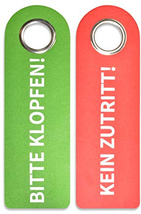SynMe 2 Bitte KLOPFEN/KEIN ZUTRITT Türgriffschilder - 270 x 85 x 5mm - Poly-Filz/Metallschutzring - Frei Besetzt - Türschild Badezimmer Schlafzimmer - Statusanzeiger - Vielseitig einsetzbar (1)
