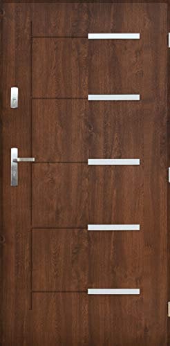 Kankan Nano Advance - Porta d'ingresso in acciaio, 1,3 cm, 4 colori, dimensioni 80,90 noce ([90] 990 x 2065 con telaio della porta a destra)