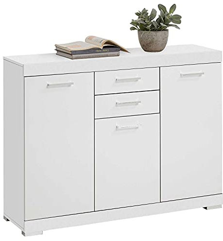 Möbel Jack Kommode Sideboard Anrichte | Dekor | Weiß matt | 3 Türen | 2 Schubladen | 120x90x35 cm