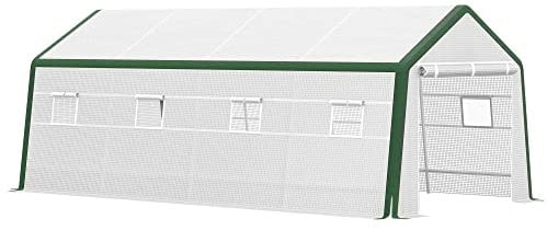 Outsunny Serra per Orto con Porta Avvolgibile e 8 Finestre, Serra da Giardino a Tunnel con Copertura in PE e Struttura in Acciaio, 6x3x2.4m