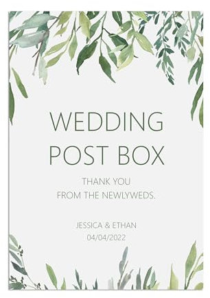 PMPrinted Greenery Personalised A5, A4 OR A3 Wedding Sign - Wedding Reception Decor. Rustic Eucalyptus Design (Wedding Post Box)