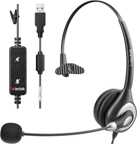 USB Headset with Microphone Noise Cancelling & Audio Controls, Business PC Headsets for Computer Laptop, USB Headphone for Home Office Call Center Skype Zoom Webinar, Clear Chat, Super Light