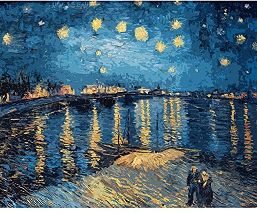 Tococoo, Kit de peinture par numéros de Vincent Van Gogh Masterpiece Series pour adultes débutants sur toile, roulée, 40,6 x 50,8 cm, sans cadre (nuit étoilée sur le rhône)