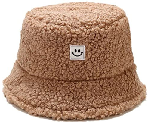 crazy bean Winter Fuzzy Eimer Hut für Frauen Warme Mütze mit breiter Krempe Flauschige Eimer Hut(M,Khaki)
